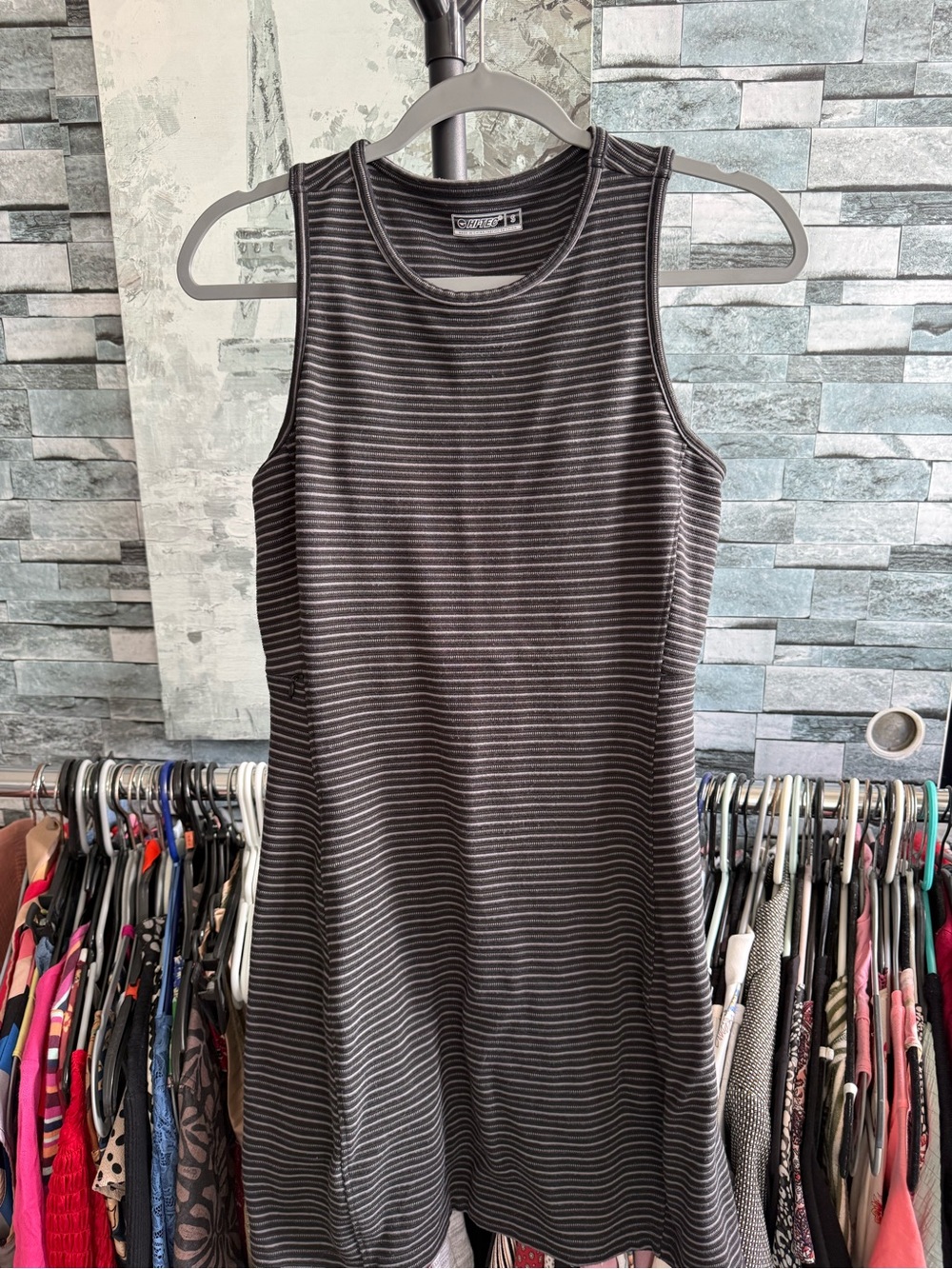 Hi-Tec Black and Gray Striped Sleeveless Mini Dress